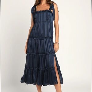 Day for Romance Navy Blue Tie-Strap
Tiered Midi Dress